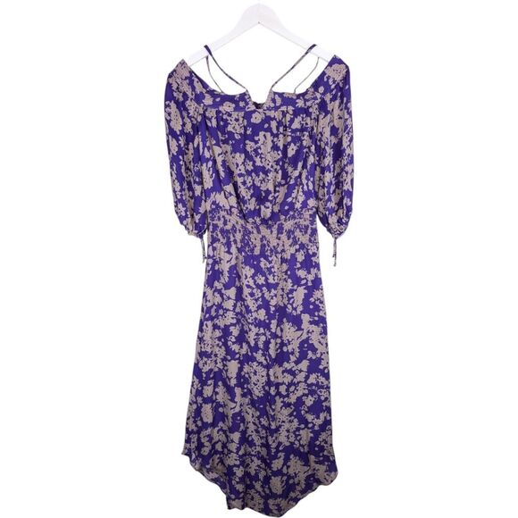 Ramy Brook Manuela dress silk cold shoulder purple floral boho M - Picture 6 of 14